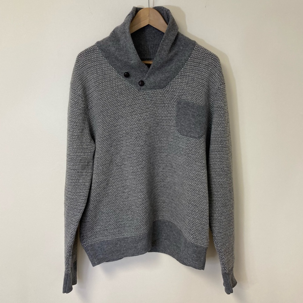 J. Crew 100% Lambswool Gray Shawl Collar Sweater, Large
